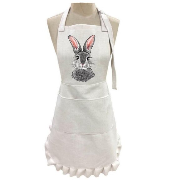 Easter Ruffled Apron, Easter Bunny, Cooking, Baking, Gardening, Linen Poly Blend - Picture 1 of 4